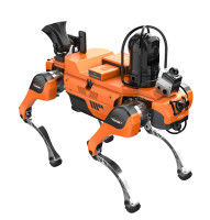 Robô de reconhecimento de incêndio de quatro patas, grito, iluminação, alarme.